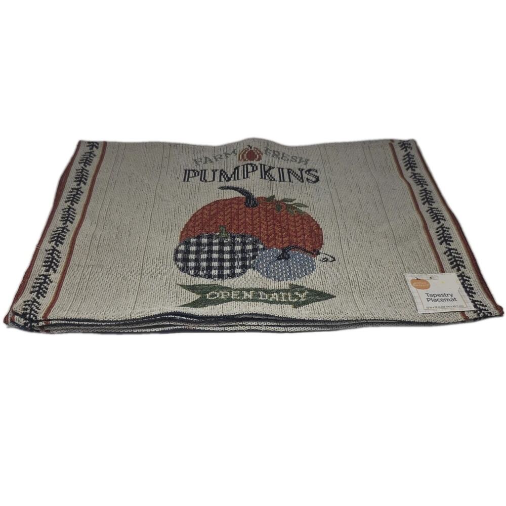 Set of 4 FARM FRESH PUMPKINS Autumn Placemats Thanksgiving Tapestry Style